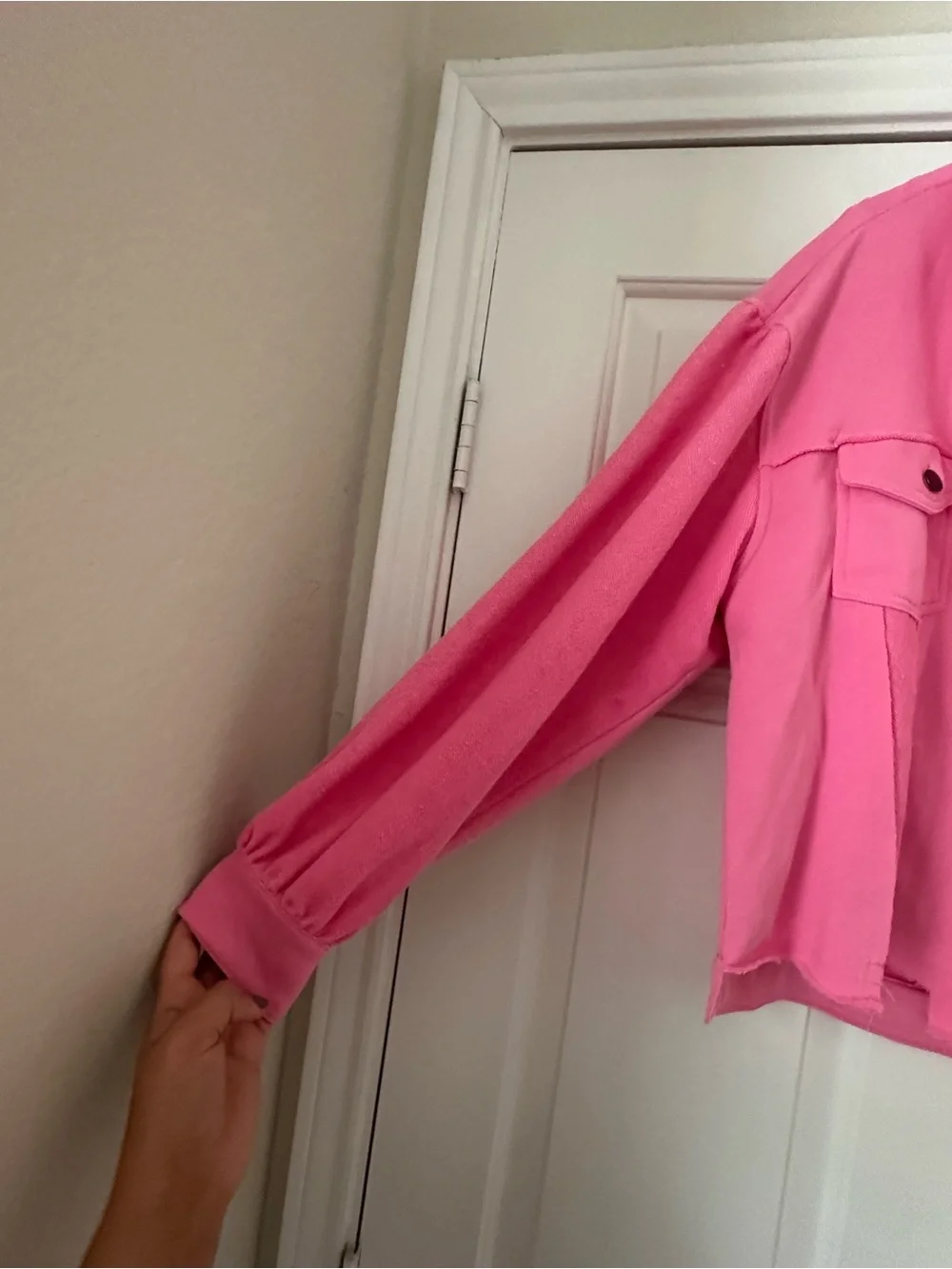 Pol Bubblegum Pink Distressed Crop Jacket - Picture 5 of 10